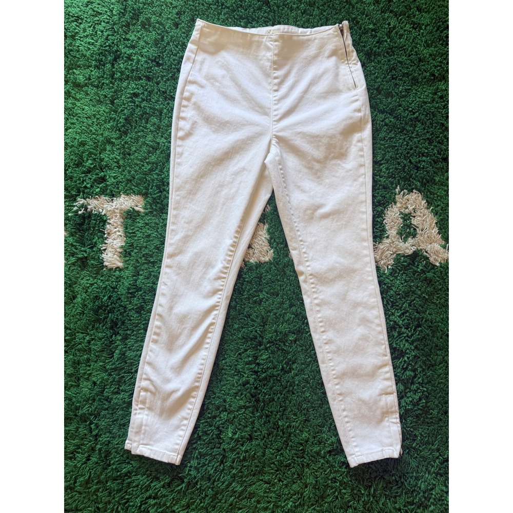A New Day Skinny Pants Womens 8 White Excellent Side Zip Ankle Zip Stretch